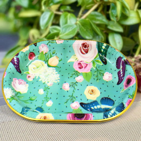 Big Plastic Flower Printed Design Serving Tray (1 Pc 35 X 24 Cm) - Zidbik