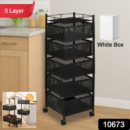 5 Layer Multipurpose Kitchen Storage Trolley With Wheels
