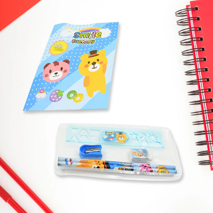 17578 Stationery Kit For Kids - Stationery Set Includes Wooden Pencil Sharpener Pencil And Eraser Set Birthday Return Gift For Kids Boys Girls 2 Pencil 1 Scale 1 Notebook1 Sharpener 1 Eraser With Zip Bag (6 Pcs Set) - Zidbik