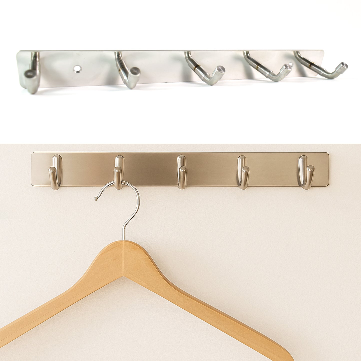 Stainless Steel Wall Mounted Coat 5 Hook Rack (26x3  1 Pc) - Zidbik