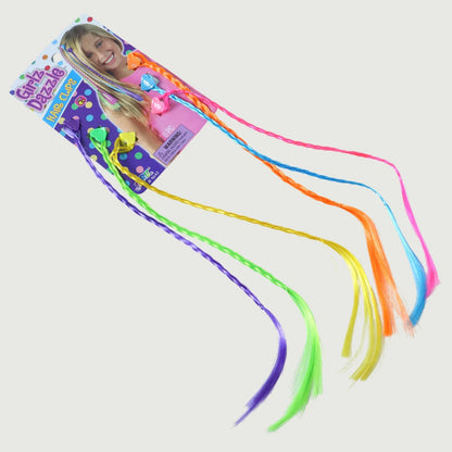 Colourful Braided Hair Extension Streaks For Girls Kids (6 Pc) - Zidbik