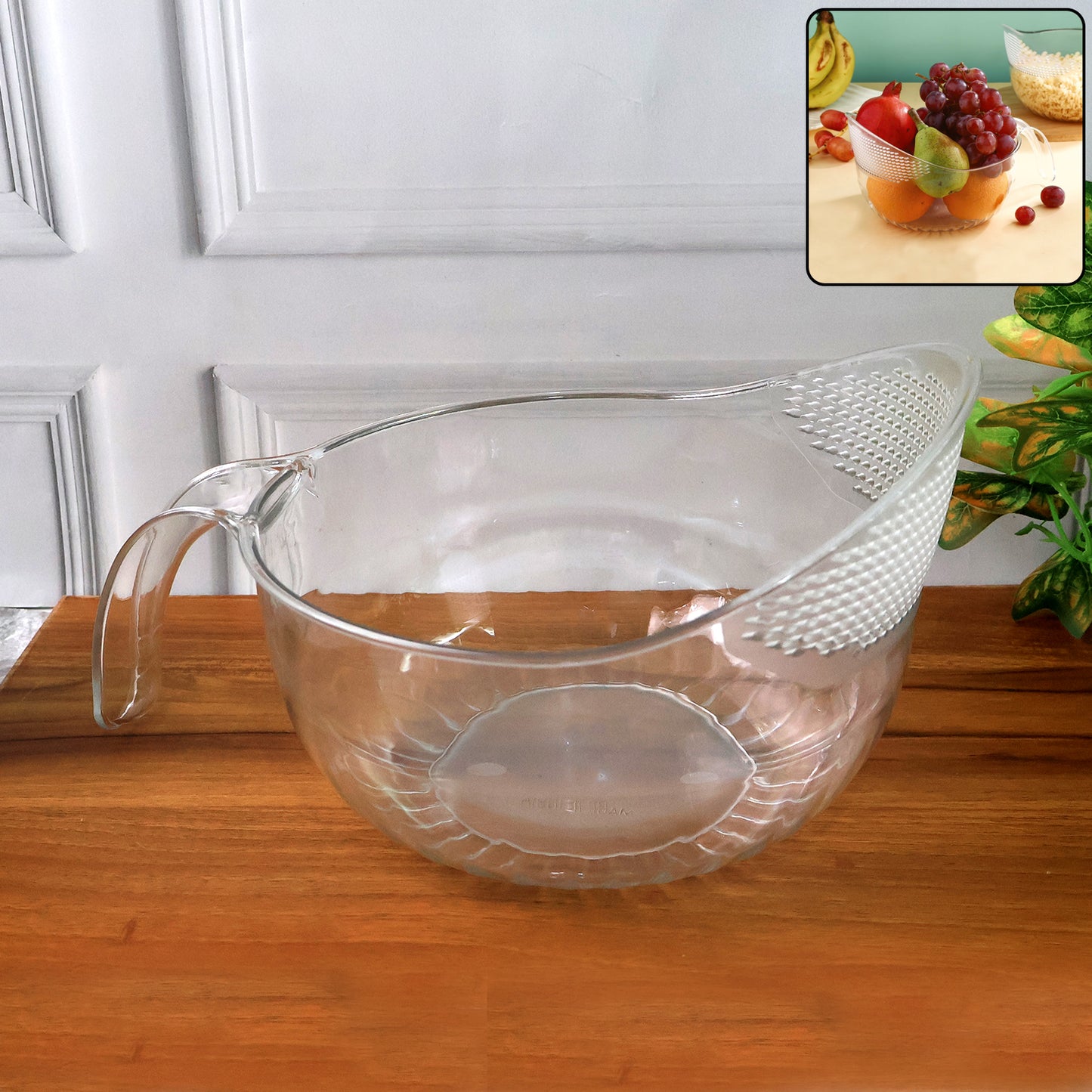 Supermom Multipurpose Transparent Plastic Bowl  Basket With Handle (1 Pc) - Zidbik