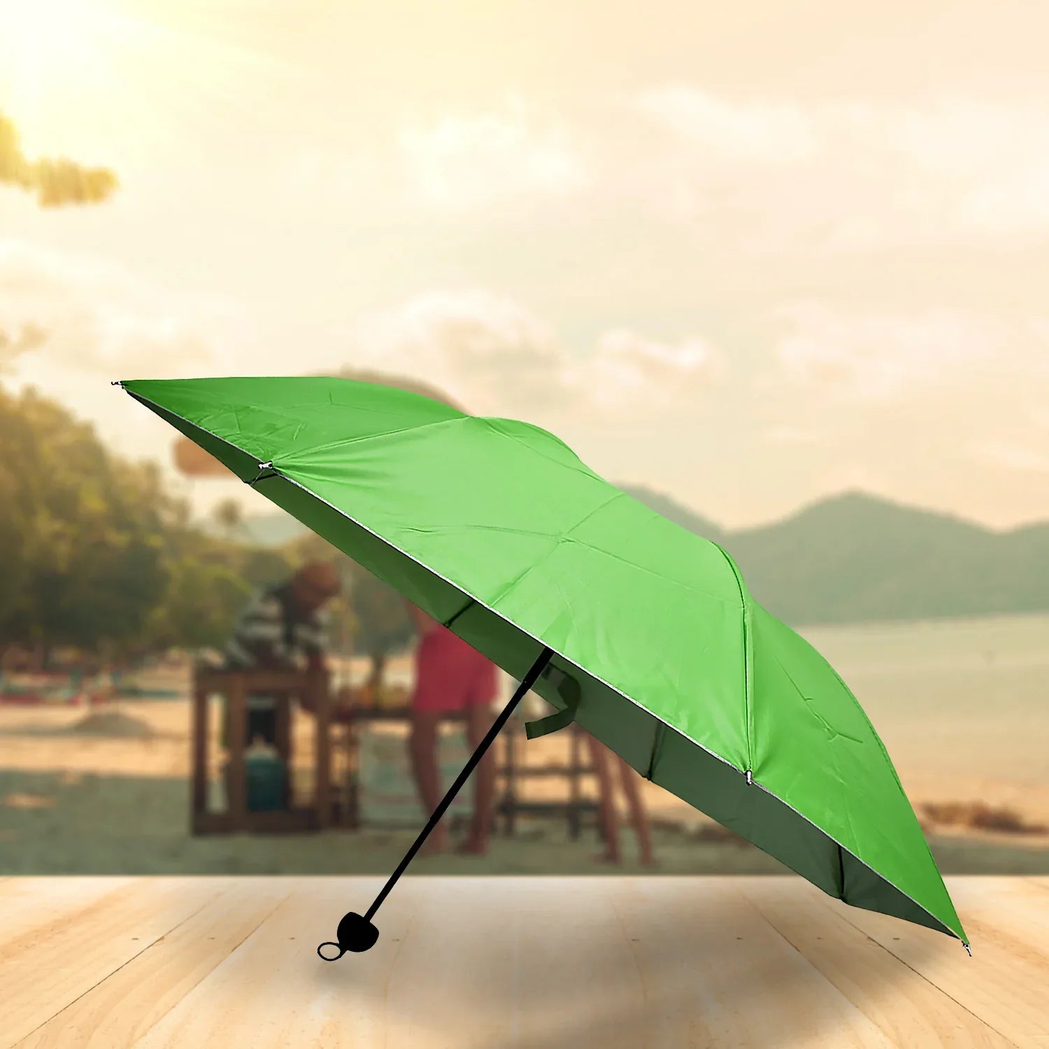 8539 3 Fold Sun Protective Solid Foldable Outdoor Umbrella Portable Sun Uv Protection Lightweight Rain Umbrella With Umbrella Case For Girls Women Men Boys - Zidbik