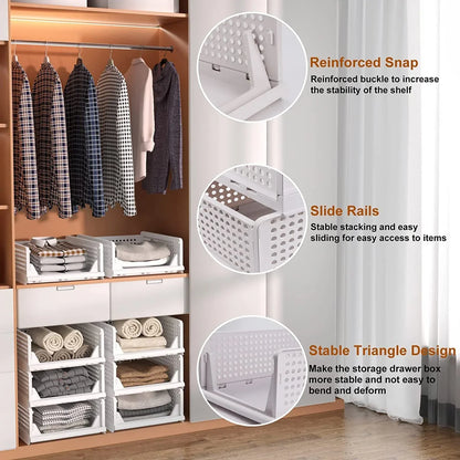 7732 3 Layer Clothes Organizer For Wardrobe Cupboard Organizer For Clothes Foldable And Stackable Closet Organizer Drawer Organizer For Clothes Multi Purpose Plastic Drawer - Zidbik