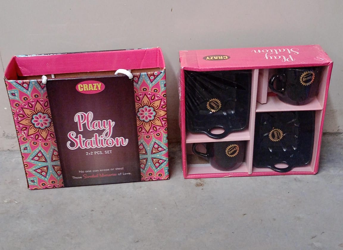 8229 Play Station Ceramic Tea  Cups  Mug Set With Handle Serving Bowl Milk Cup Coffee Cup Tea Cup Breakfast Cup Drinking Mug Or Outdoor For Household Gift For Birthday Wedding Party (4 Pcs Set) - Zidbik