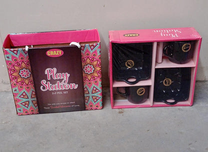 8229 Play Station Ceramic Tea  Cups  Mug Set With Handle Serving Bowl Milk Cup Coffee Cup Tea Cup Breakfast Cup Drinking Mug Or Outdoor For Household Gift For Birthday Wedding Party (4 Pcs Set) - Zidbik