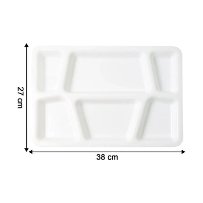 Plastic Multi-compartment Rectangular Meal Serving Tray Plate (1 Pc White) - Zidbik