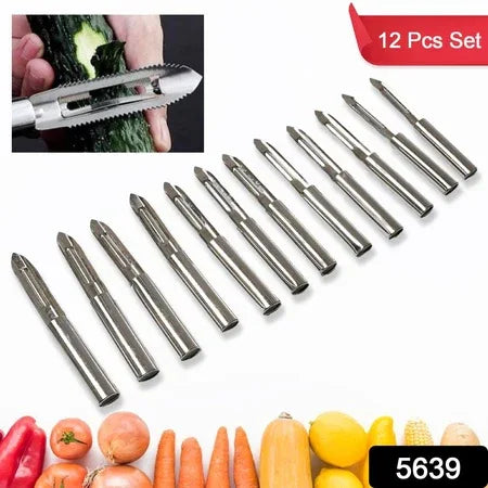5639 Multi-purpose Stainless Steel Peeler With Handle For Vegetables Potato Peeler Carrot Grated Suitable For Peeling And Shredding Fruit And Vegetables Kitchen Accessories Piller (12 Pcs Set) - Zidbik