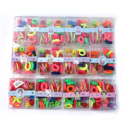 Kids Hair Bands Rubber Bands  Cute Hair Clips In Storage Box (Mix Design  1 Set) - Zidbik