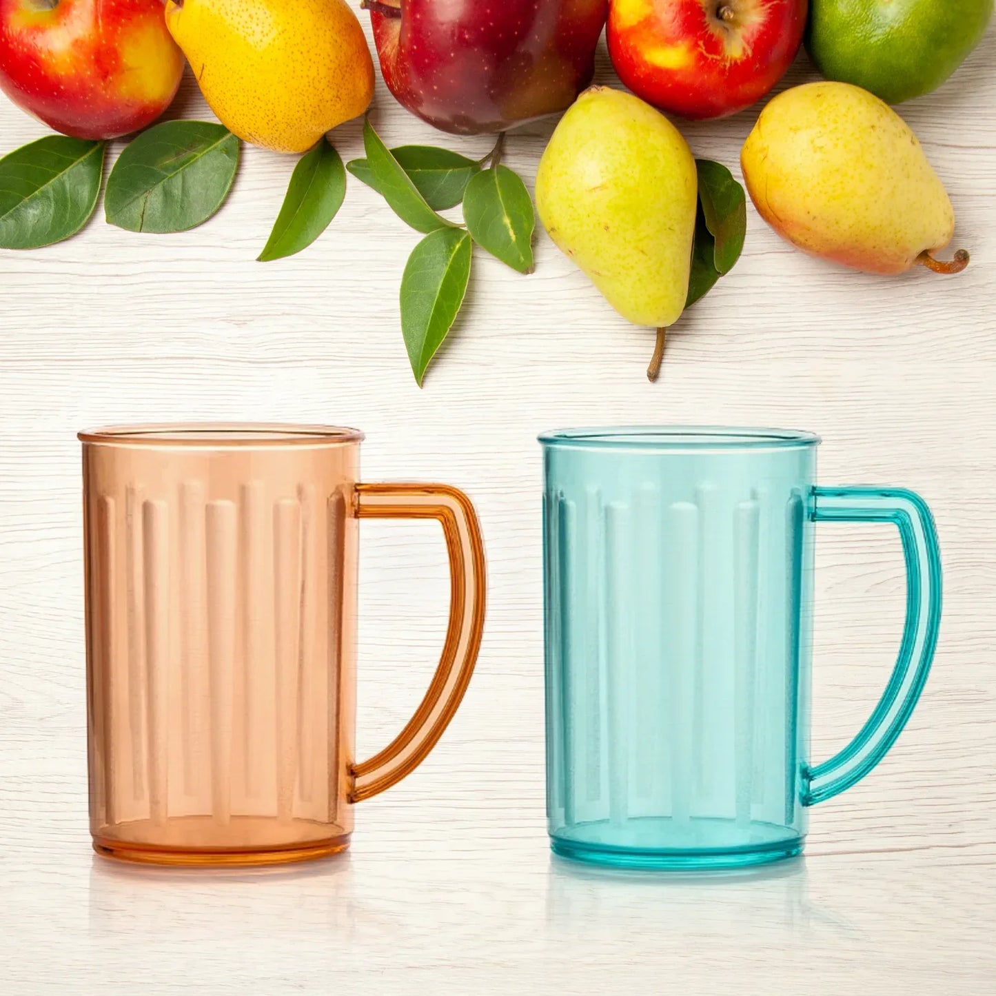 5579 Stylish Juice Glass With Handle Water Glass Beer Glass Milk Shake Glass Multipurpose Glass Plastic Beer Mug Unbreakable Beer Tasting Glasses Clear Juice Glasses Suitable For Kids (2 Pc) - Zidbik