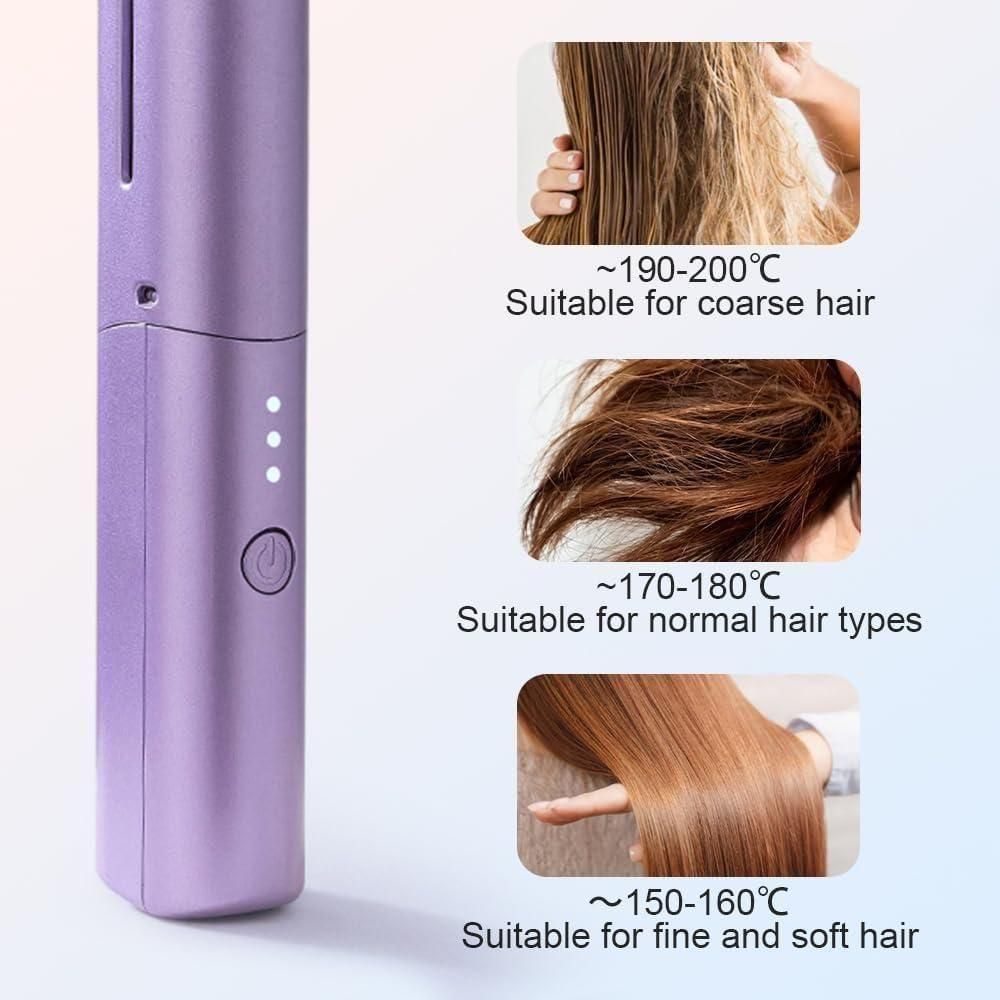 Meneflix Portable Mini Hair Straightener Cordless Rechargeable Mini Adjustable Hair Straightener Hot Comb - Zidbik