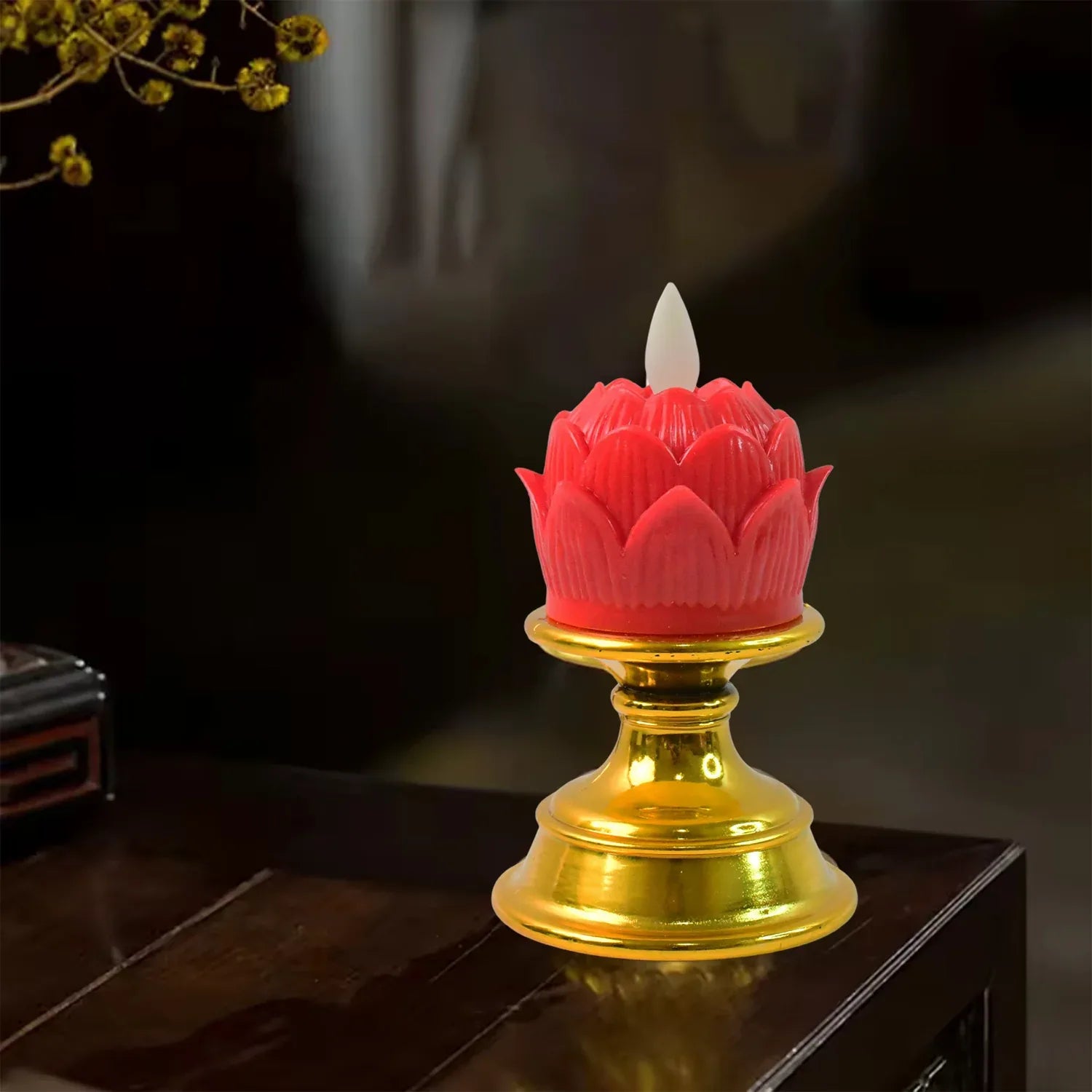 Premium Lotus Shaped Led Flameless Candle With Decorative Holder (1 Pc) - Zidbik