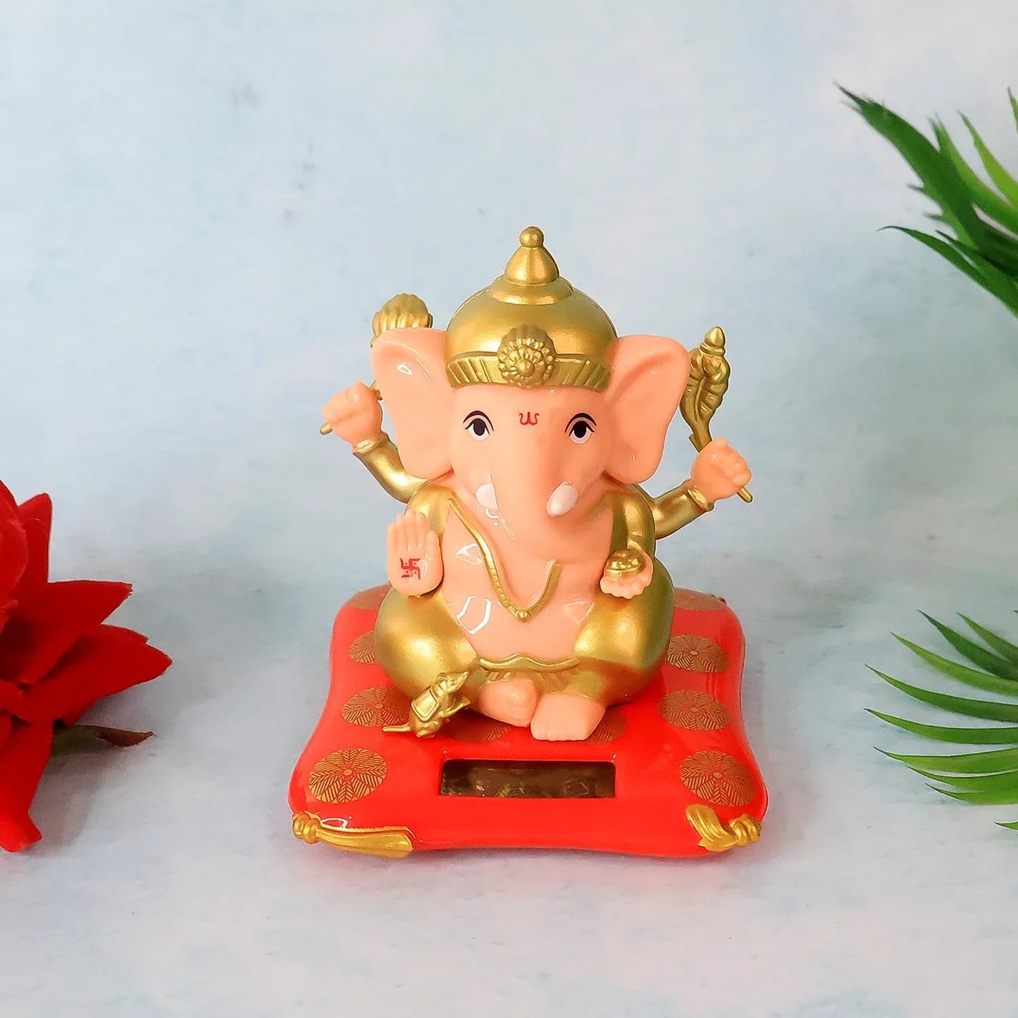Decorative Medium Lord Ganesh Idol Decorative Statue With Solar-powered Base (1 Pc) - Zidbik