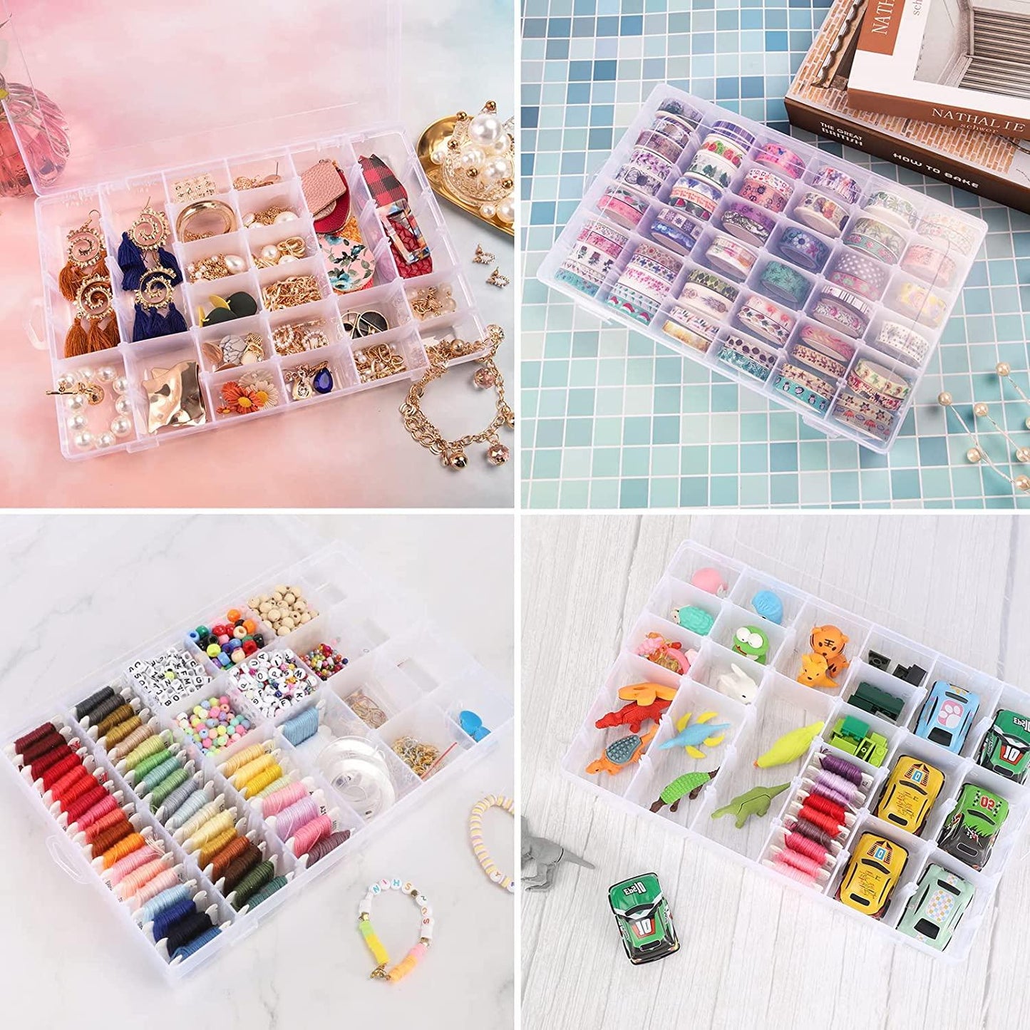 7673a 36 Grids Clear Plastic Organizer Jewelry Storage Box With Adjustable Dividers Transparent Organizer Box (1pc) - Zidbik