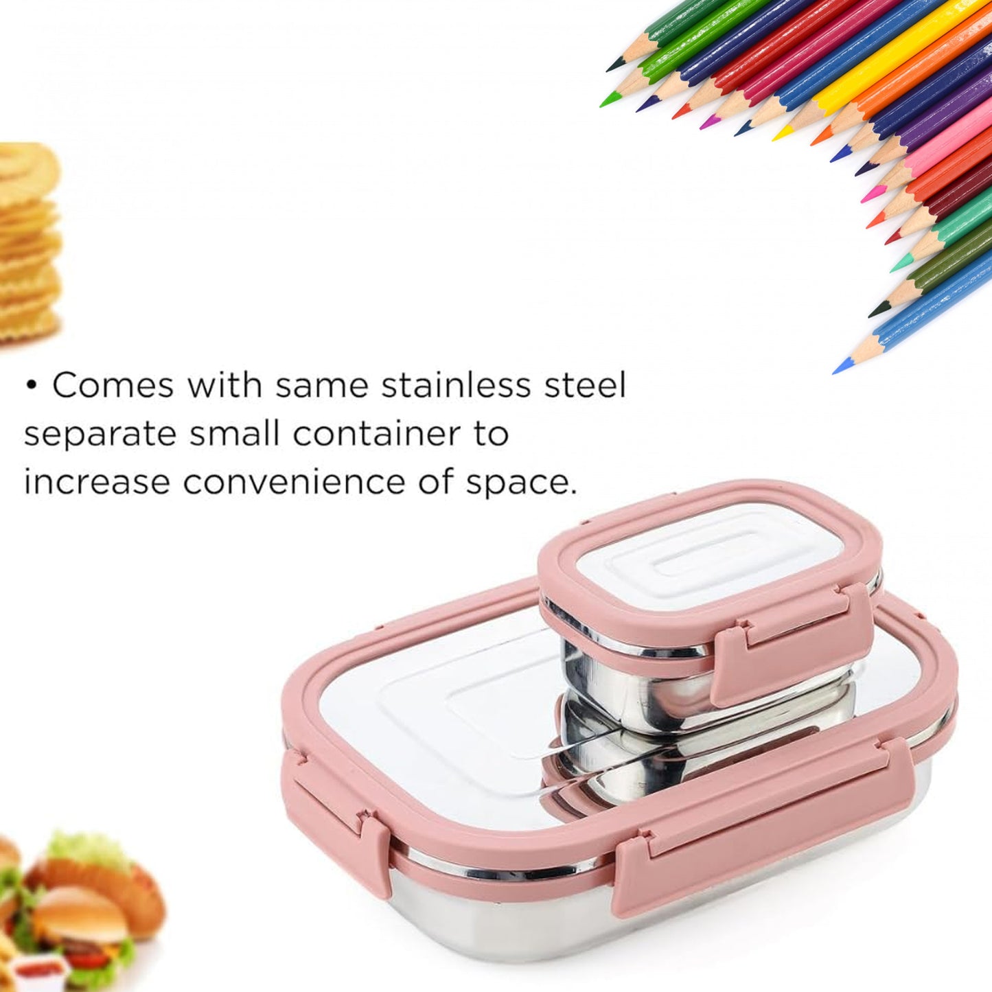 Premium Stainless Steel Leak Proof Air Tight Lunch Boxes (900ml+200ml Approx  2 Pc Set) - Zidbik