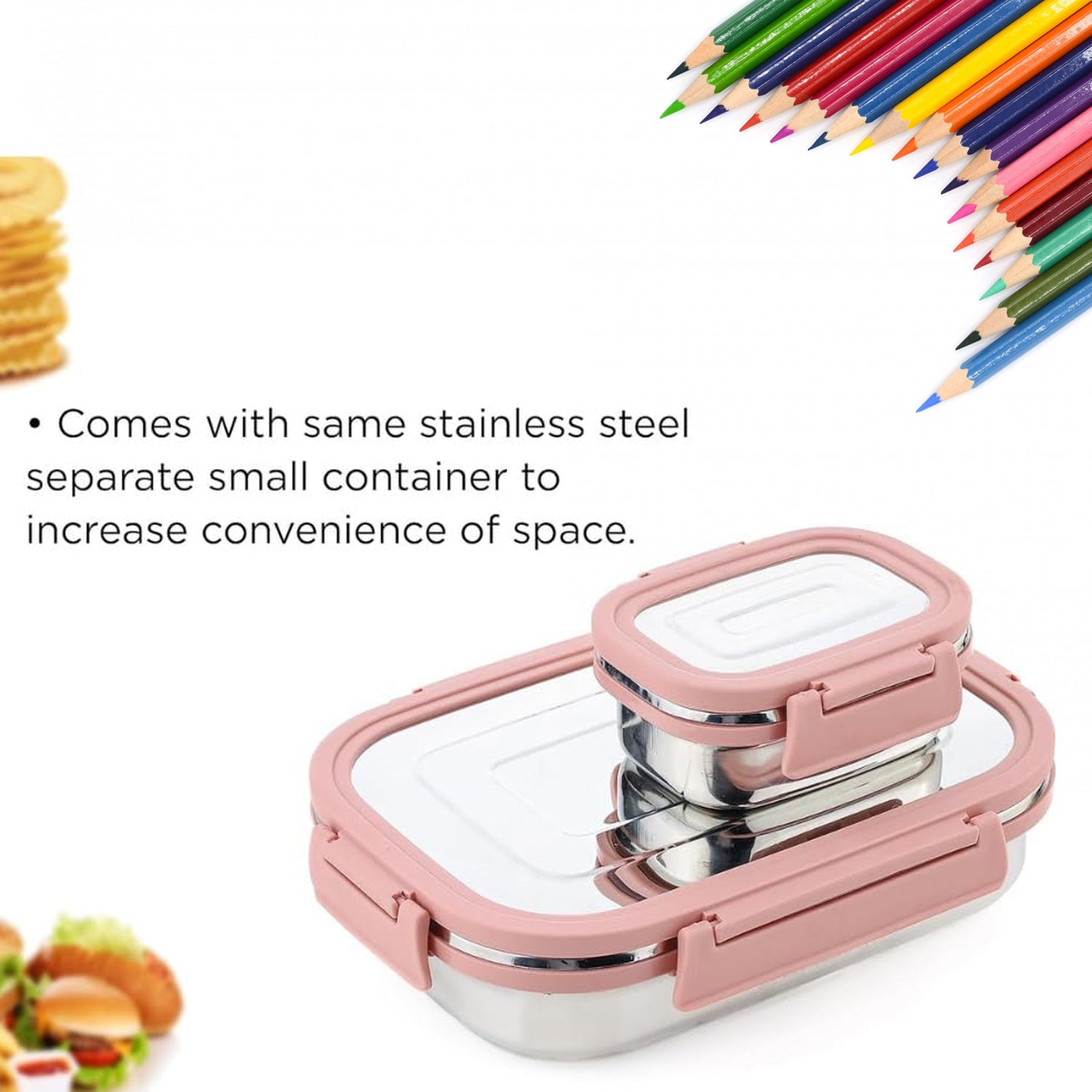 Premium Stainless Steel Leak Proof Air Tight Lunch Boxes (900ml+200ml Approx  2 Pc Set) - Zidbik