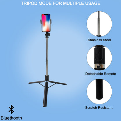 Selfie Stick With Tripod Stand (1 Pc  160 Cm Long Approx) - Zidbik