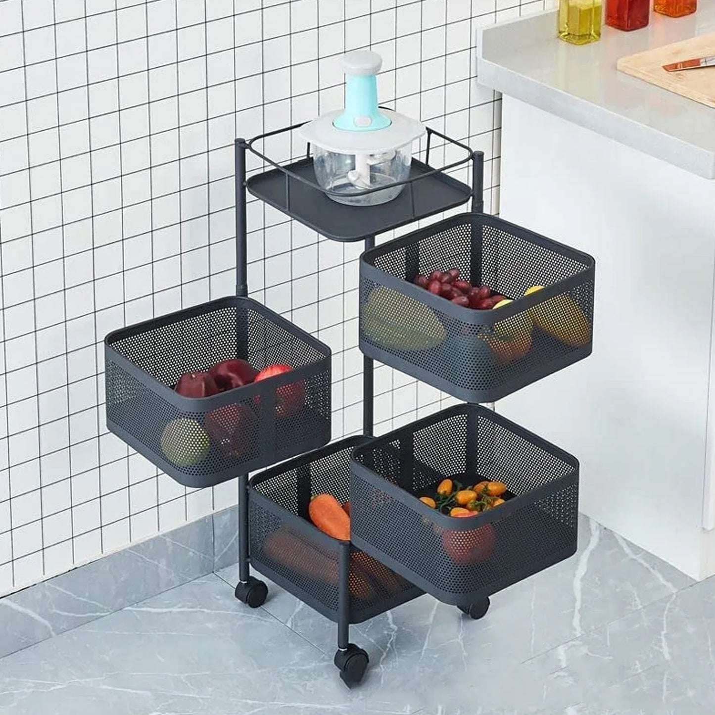 Metal High Qaulity Kitchen Trolley Kitchen Organizer Items And Kitchen Accessories Items For Kitchen Rack Square Design For Fruits Vegetable Onion Storage Kitchen Trolley With Wheels (4 Layer 3 Layer) - Zidbik