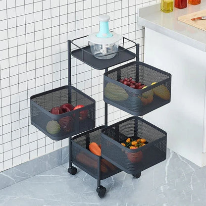 Metal High Qaulity Kitchen Trolley Kitchen Organizer Items And Kitchen Accessories Items For Kitchen Rack Square Design For Fruits Vegetable Onion Storage Kitchen Trolley With Wheels (4 Layer 3 Layer) - Zidbik