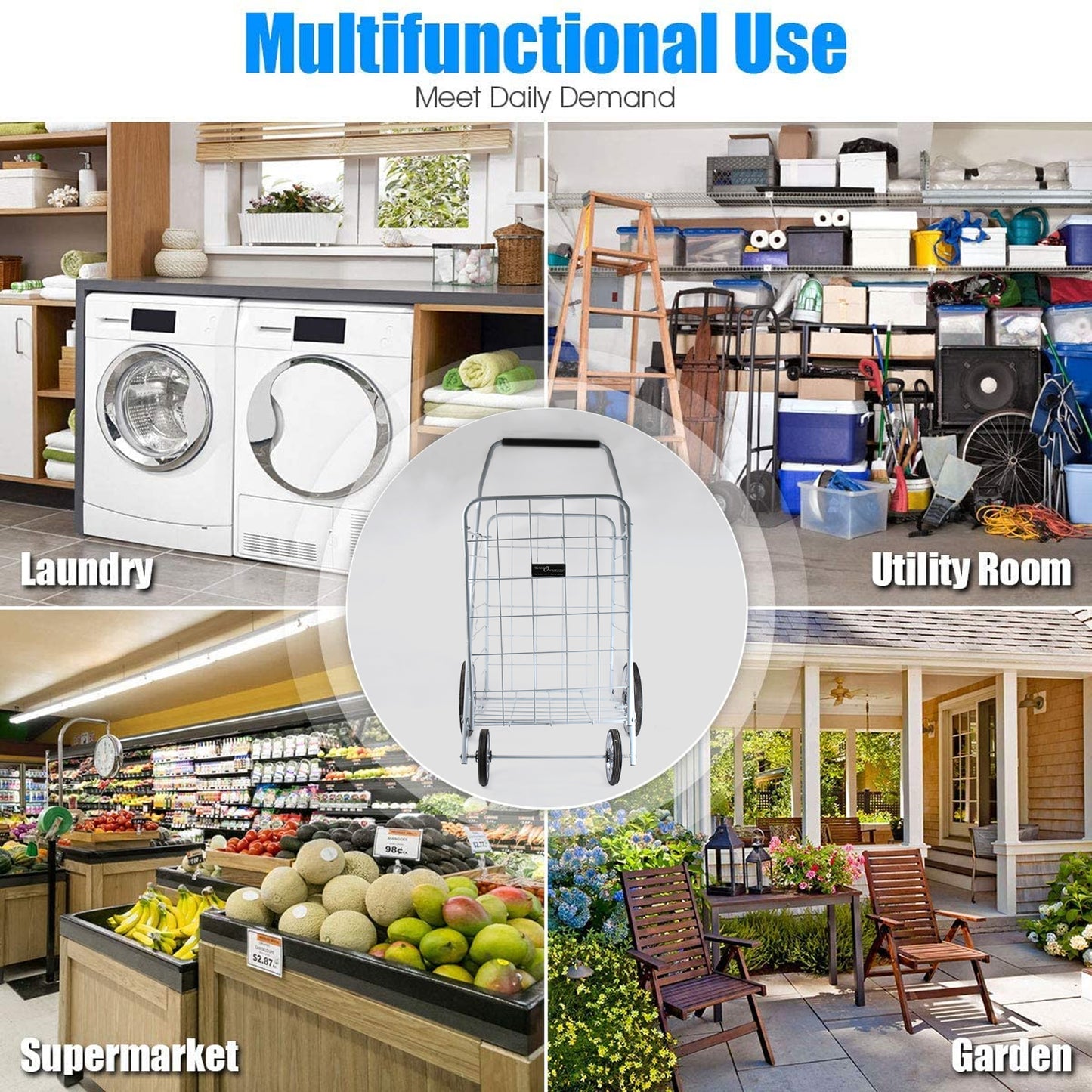 Foldable Shopping Trolley With Wheels ( Moq - 2 Pc) - Zidbik