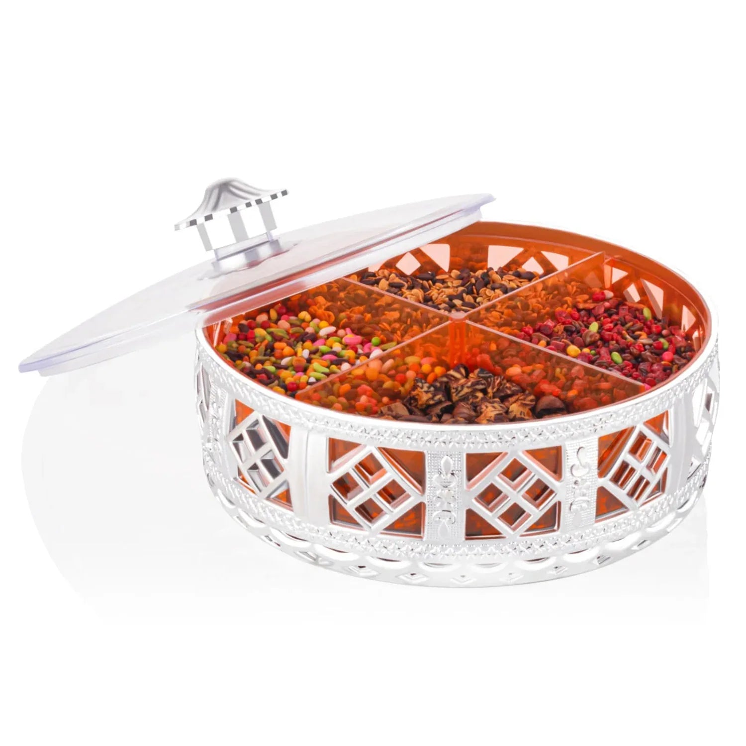 Multipurpose Dry Fruit Box 4 Section Dry Fruit Round Silver Gift Box (1 Pc) - Zidbik
