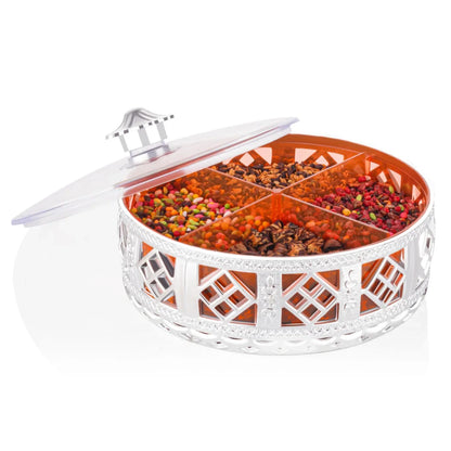 Multipurpose Dry Fruit Box 4 Section Dry Fruit Round Silver Gift Box (1 Pc) - Zidbik