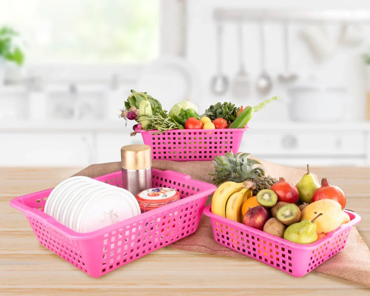 2484 Plastic Multiple Size Cane Fruit Baskets (3 Size Large Medium Small) - Zidbik