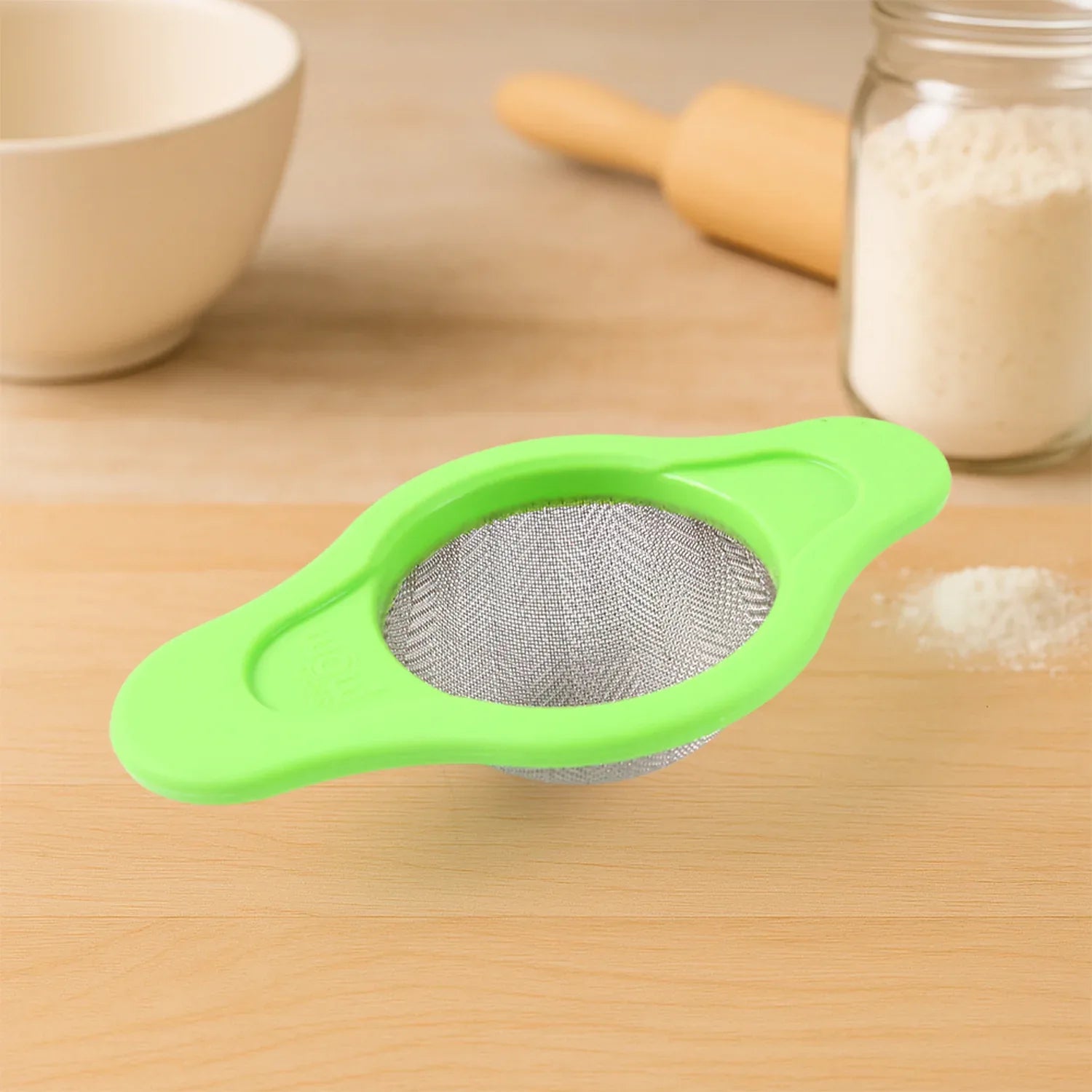Stainless Steel Mesh Strainer With Dual Handle Plastic Frame (1 Pc) - Zidbik