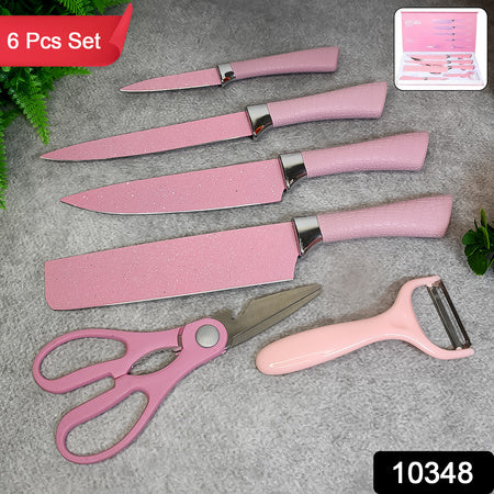 Stainless Steel Non Stick Ceramic Coating 6 Pcs Chef Kitchen Knife Set With Scissor  Peeler - Zidbik
