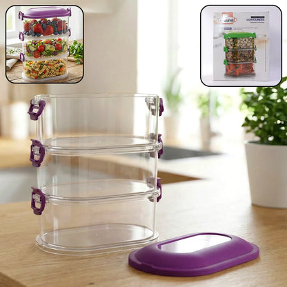 3 Layer Stackable Airtight Food Storage Container Set (1 Set) - Zidbik