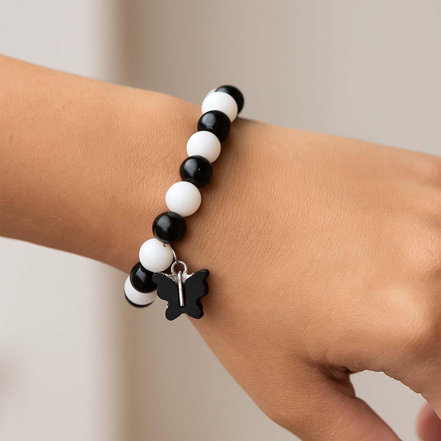 Elegant Black And White Fancy Bracelet (1 Pc) - Zidbik