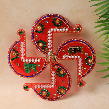 Acrylic Swastik Shubh Labh Wall Hanging (1 Pc) - Zidbik