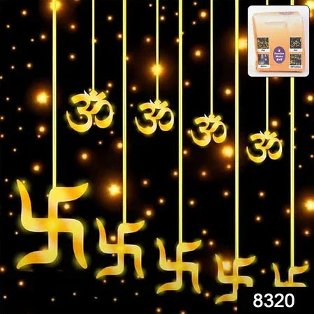 8320 Swastik Om Curtain Decorative Lights String Lights With 12 Hanging Props138 Led Diwali Decoration Items For Home Decor Night Light Room Lights For Bedroom Balcony Decor. - Zidbik