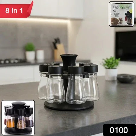 8 In 1 Revolving Plastic Spice Rack Set With Rotating Stand - Zidbik