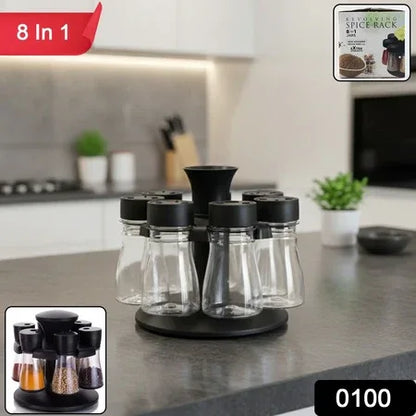 8 In 1 Revolving Plastic Spice Rack Set With Rotating Stand - Zidbik