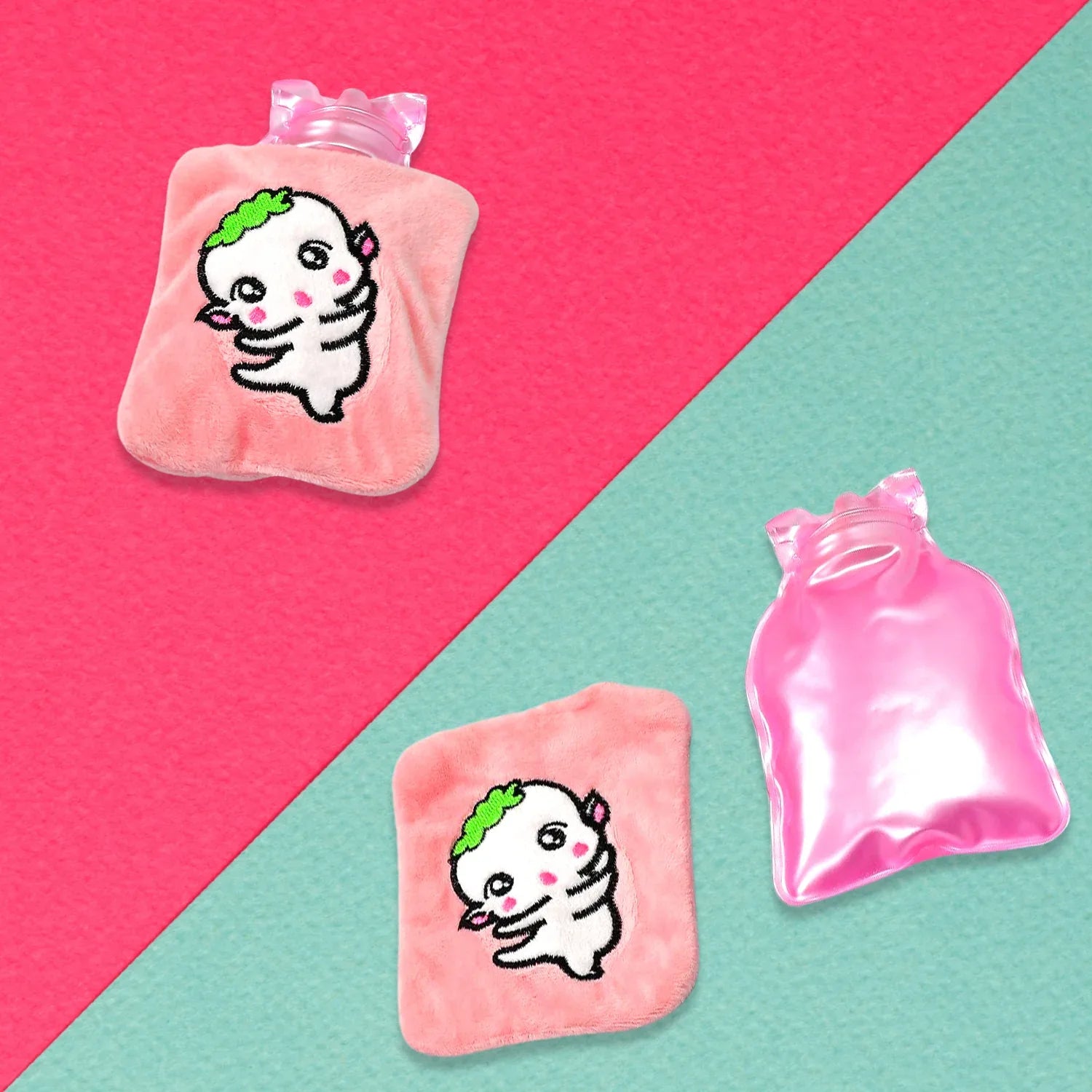 6532 Pink Cartoon Small Hot Water Bag With Cover For Pain Relief Neck Shoulder Pain And Hand Feet Warmer Menstrual Cramps. - Zidbik