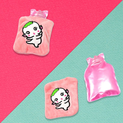 6532 Pink Cartoon Small Hot Water Bag With Cover For Pain Relief Neck Shoulder Pain And Hand Feet Warmer Menstrual Cramps. - Zidbik