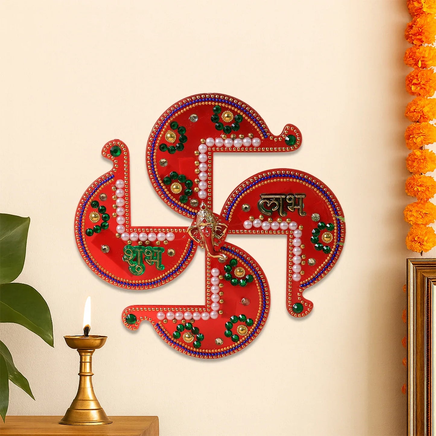 Acrylic Swastik Shubh Labh Wall Hanging (1 Pc) - Zidbik