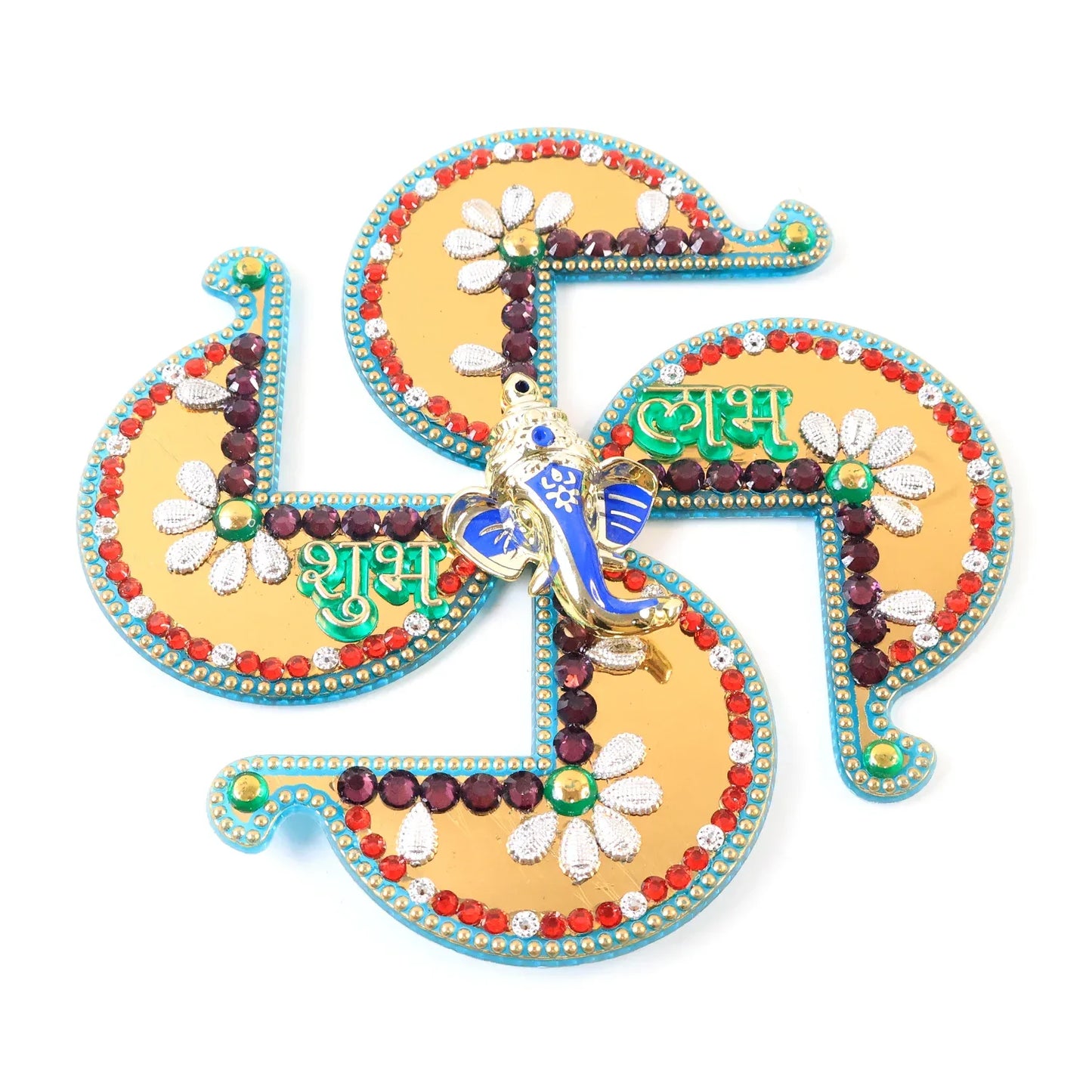Golden Swastik Shubh Labh Wall Hanging With Ganesh Idol (1 Pc) - Zidbik