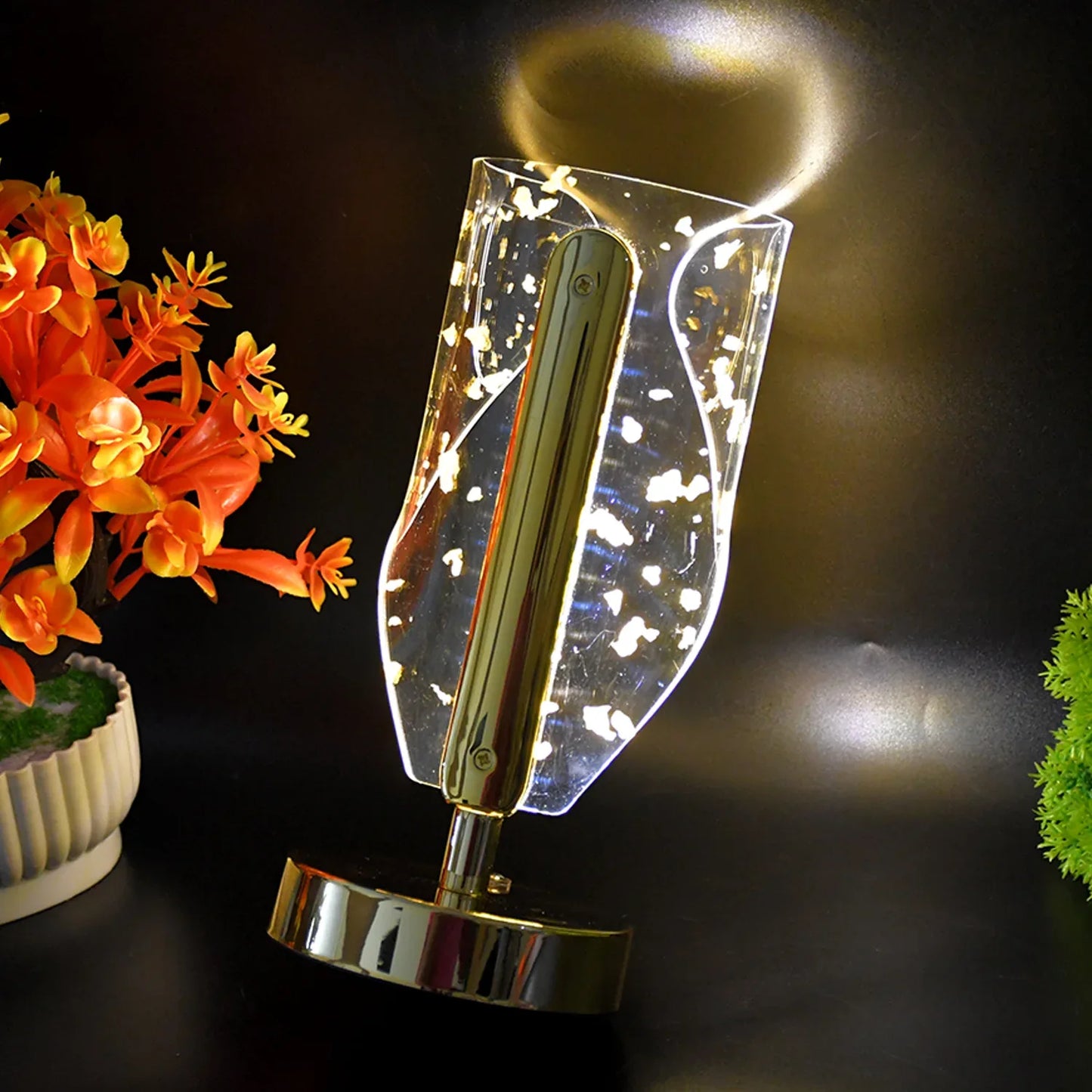 Luxury Golden Leaf Design Crystal Table Lamp (1 Pc) - Zidbik