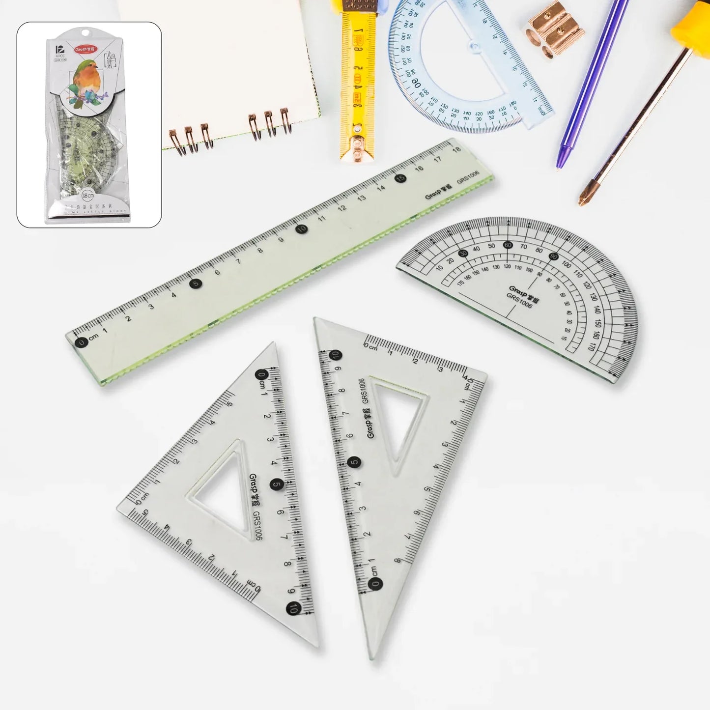 4-piece Geometry Set Triangle Ruler Protractor Straight Ruler - Zidbik