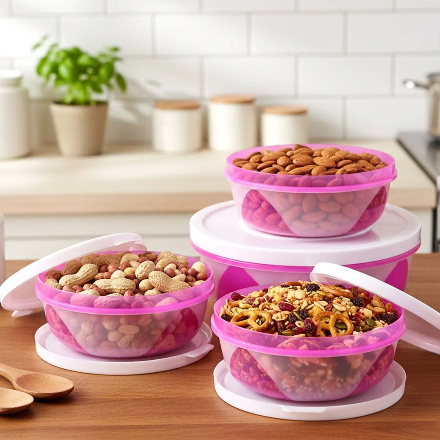 Apple Set Of 3 Plastic Storage Containers (1 Pc) - Zidbik