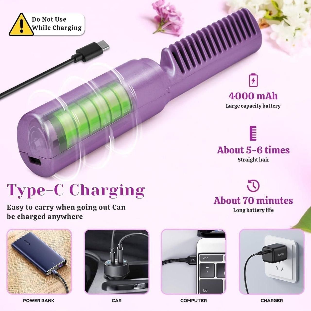 Meneflix Portable Mini Hair Straightener Cordless Rechargeable Mini Adjustable Hair Straightener Hot Comb - Zidbik