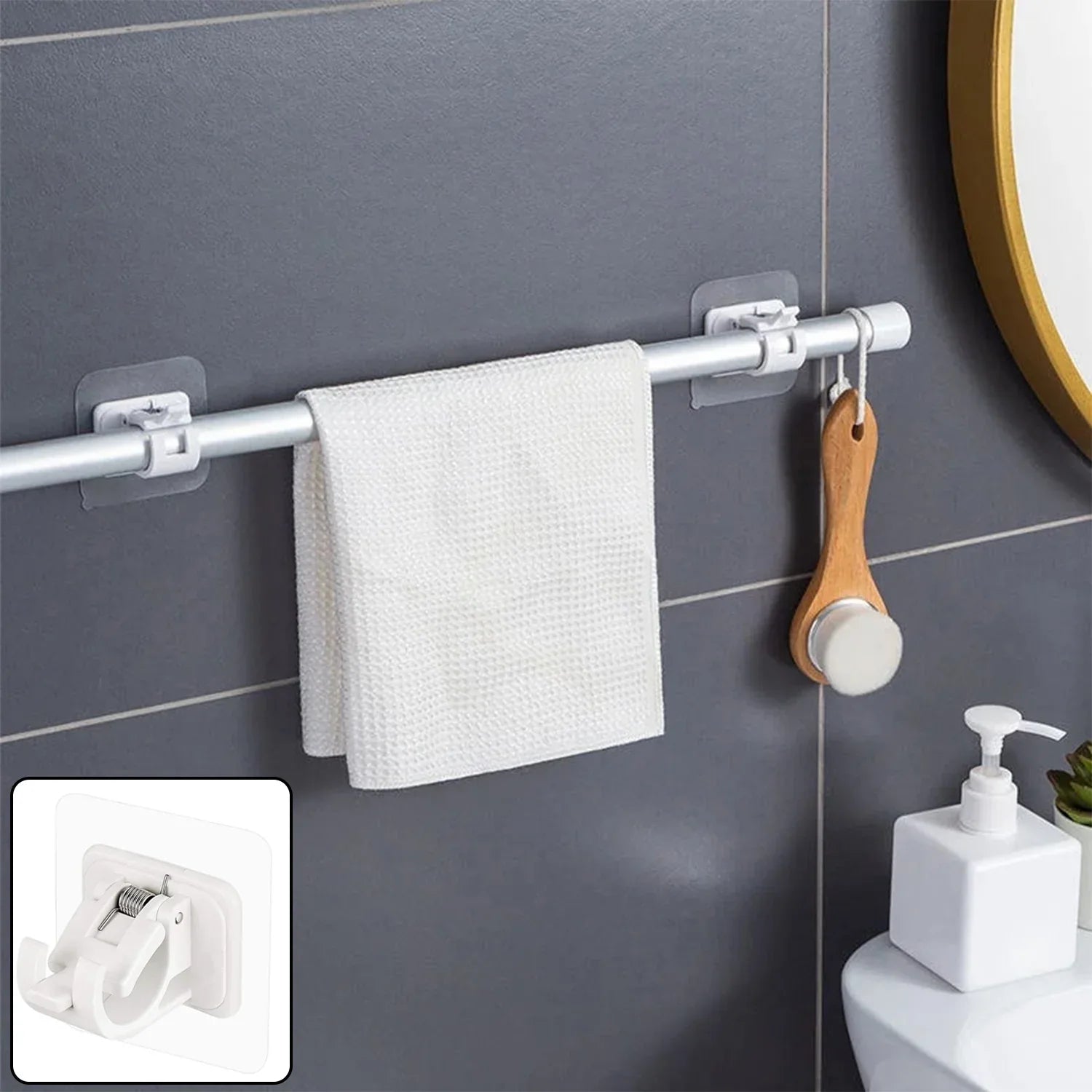 Multipurpose No-drill Wall Mounted Adhesive Towel Rod Holder (1 Pc) - Zidbik