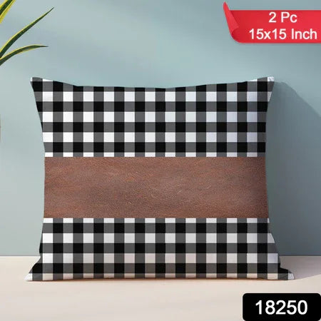 Pillow Covers Leather Cotton Cushion Covers (15 15 Inch 1 Pair 2 Pc) - Zidbik