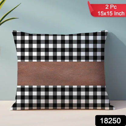Pillow Covers Leather Cotton Cushion Covers (15 15 Inch 1 Pair 2 Pc) - Zidbik