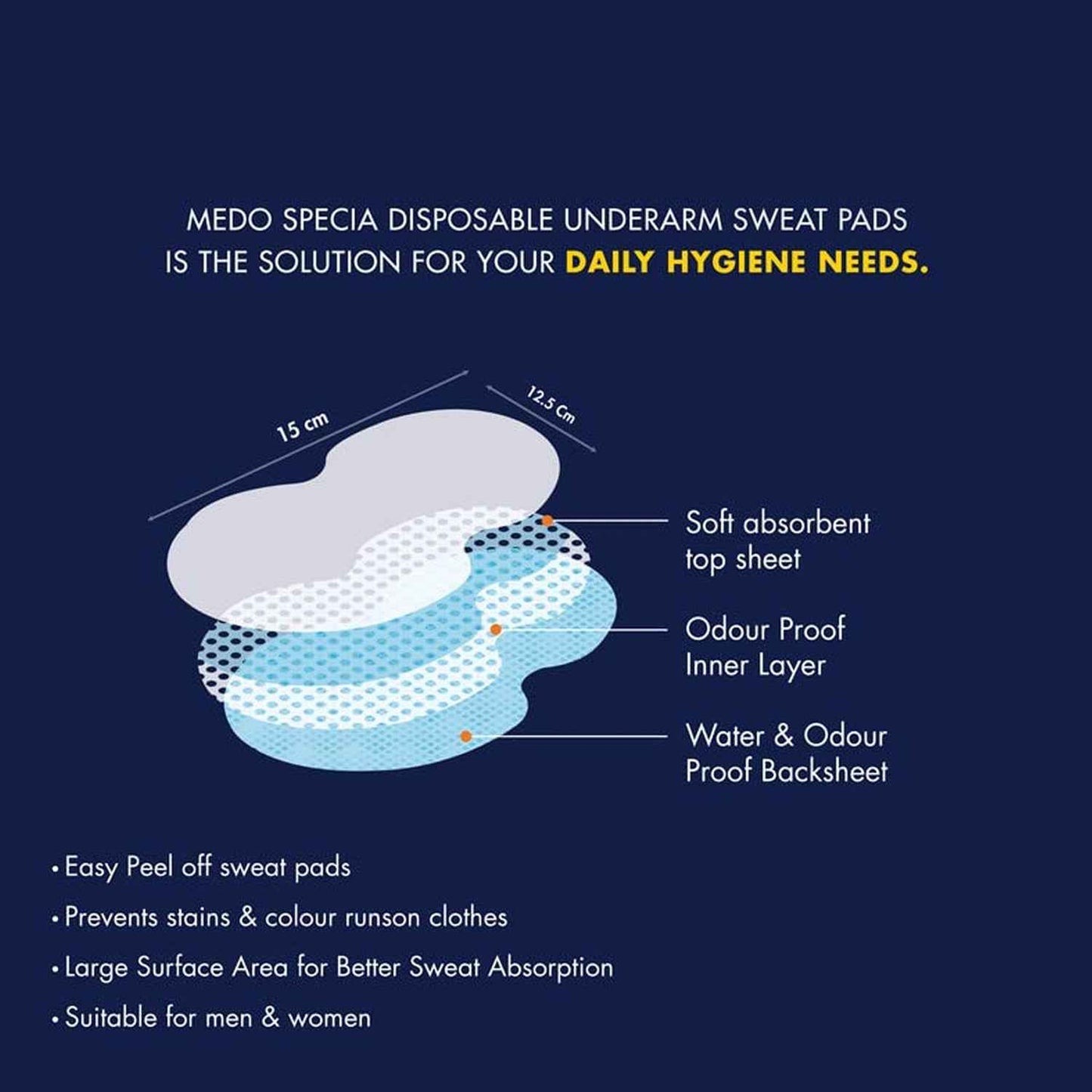 Underarm Sweat Pads - Disposable, Highly Absorbent Cotton Pads for Men and Women (Pack of 10) - Anti-allergic, Anti-bacteria, Anti-smell