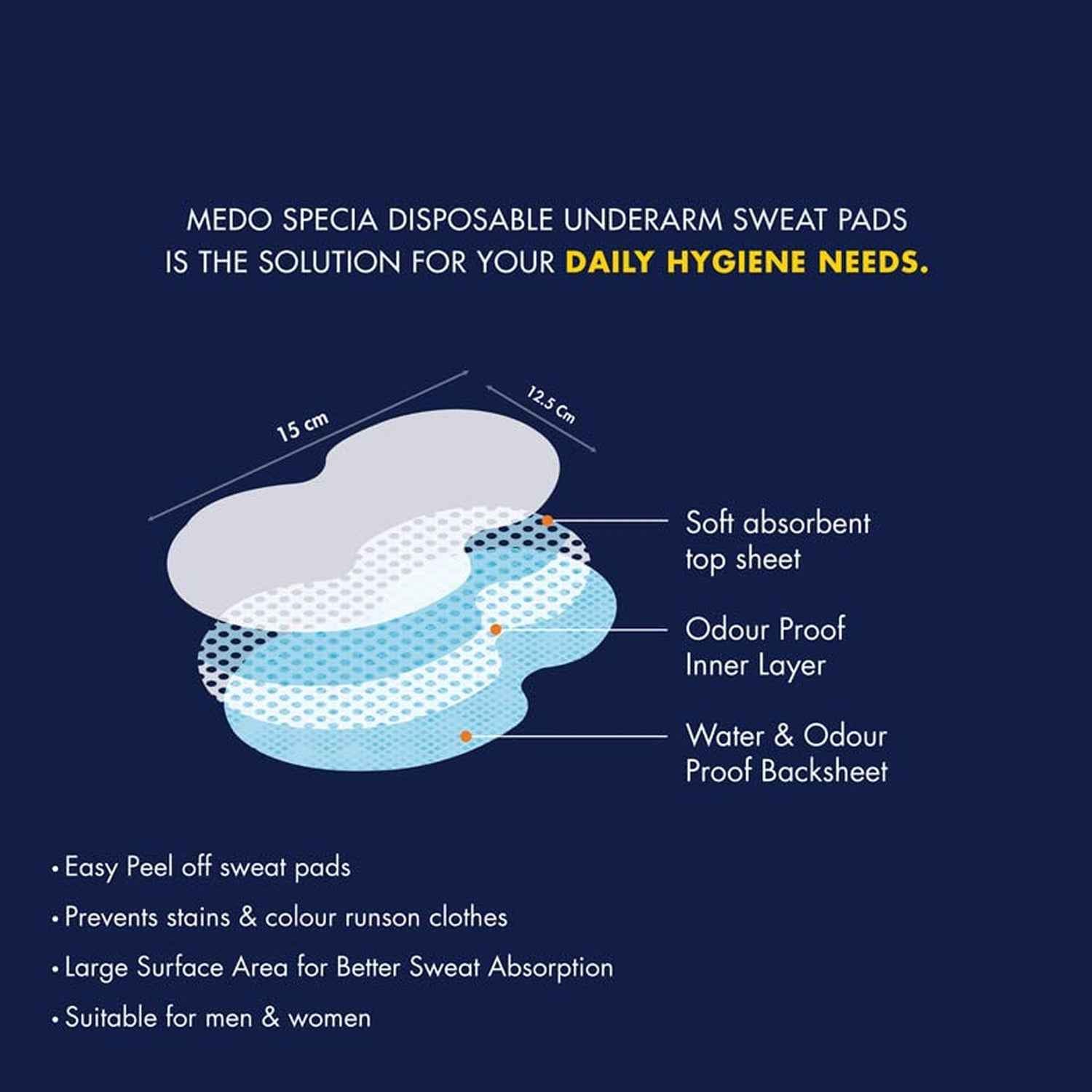 Underarm Sweat Pads - Disposable, Highly Absorbent Cotton Pads for Men and Women (Pack of 10) - Anti-allergic, Anti-bacteria, Anti-smell