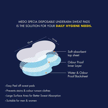 Underarm Sweat Pads - Disposable, Highly Absorbent Cotton Pads for Men and Women (Pack of 10) - Anti-allergic, Anti-bacteria, Anti-smell