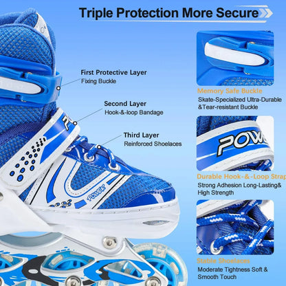 7554 Inline Skates With Led Flashing Light Wheel With Adjustable Length Skate Premium High Quality Skates Pair - Zidbik